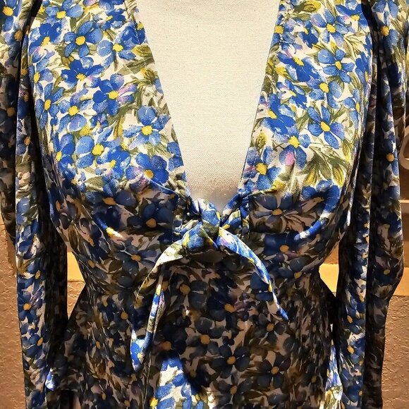 Forever 21 Floral Plumets S Top Garden Tulip Hem Peasant Boho Puff Sleeve - Picture 5 of 14